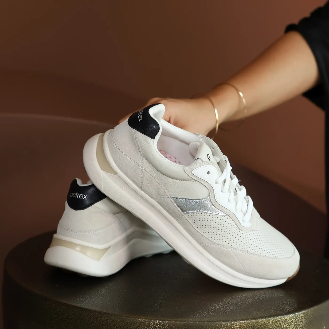 Emily Lace Up Sneakers Chalk - Aetrex Middle East